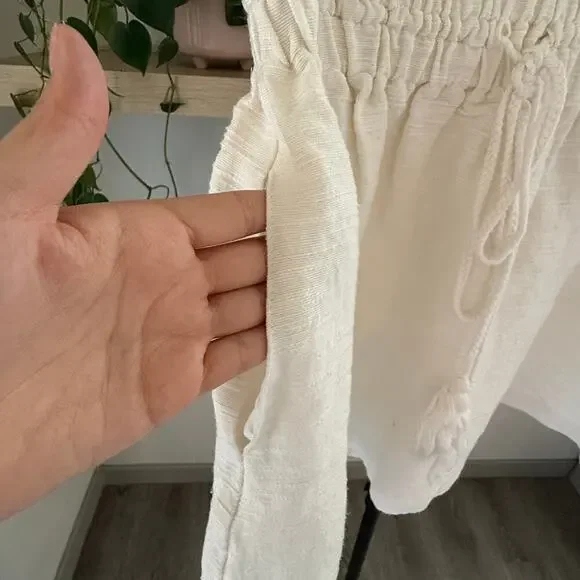 Apiece Apart Linen Blend Drawstring Skirt Cream 8 Summer Chic Resort Boho